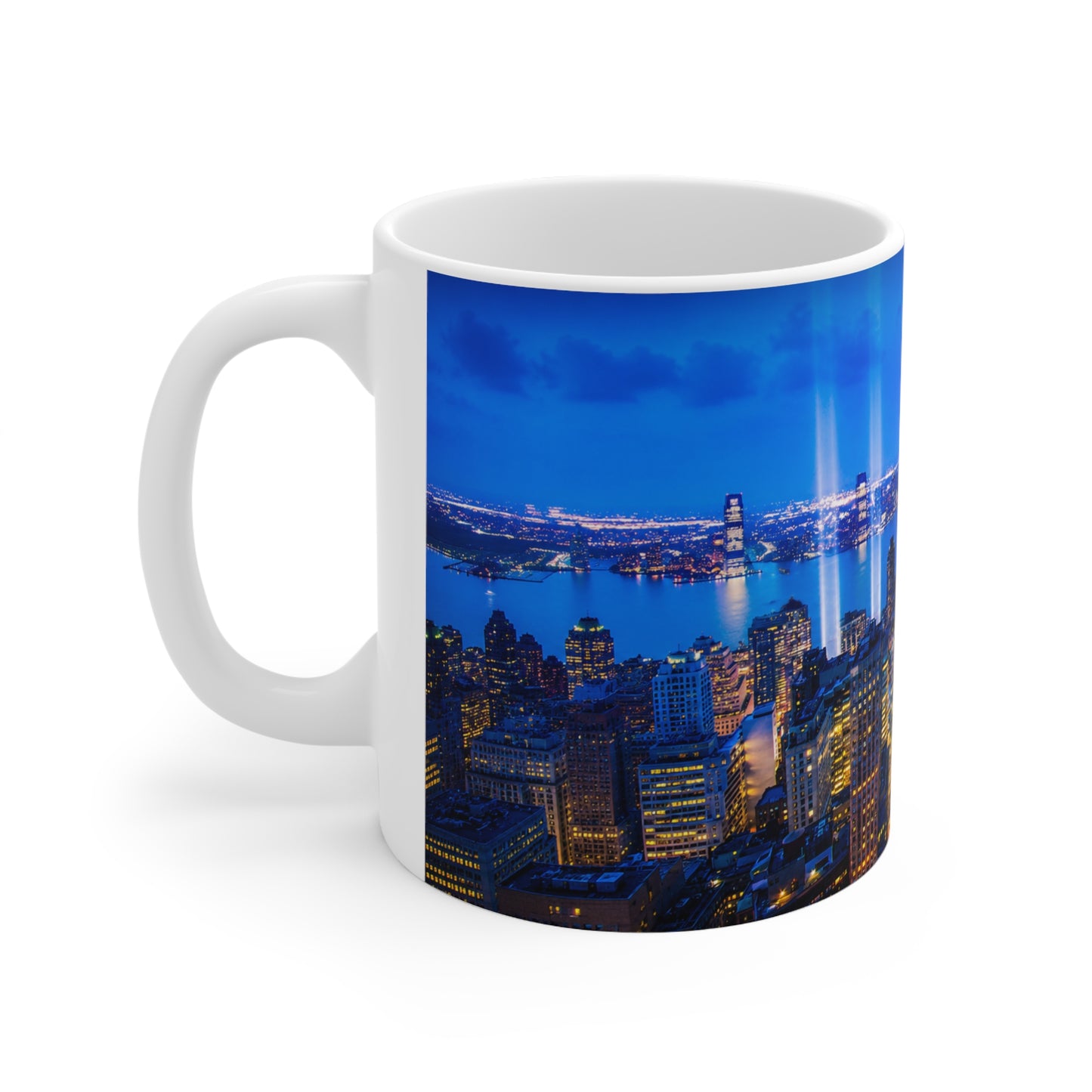 NYC City Skyline Coffee Mug — Nighttime Urban Panorama Ceramic Cup (11oz & 15oz)