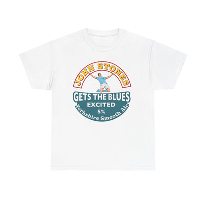 John Stones T-Shirt — "Gets The Blues Excited" Retro Ale Parody Tee