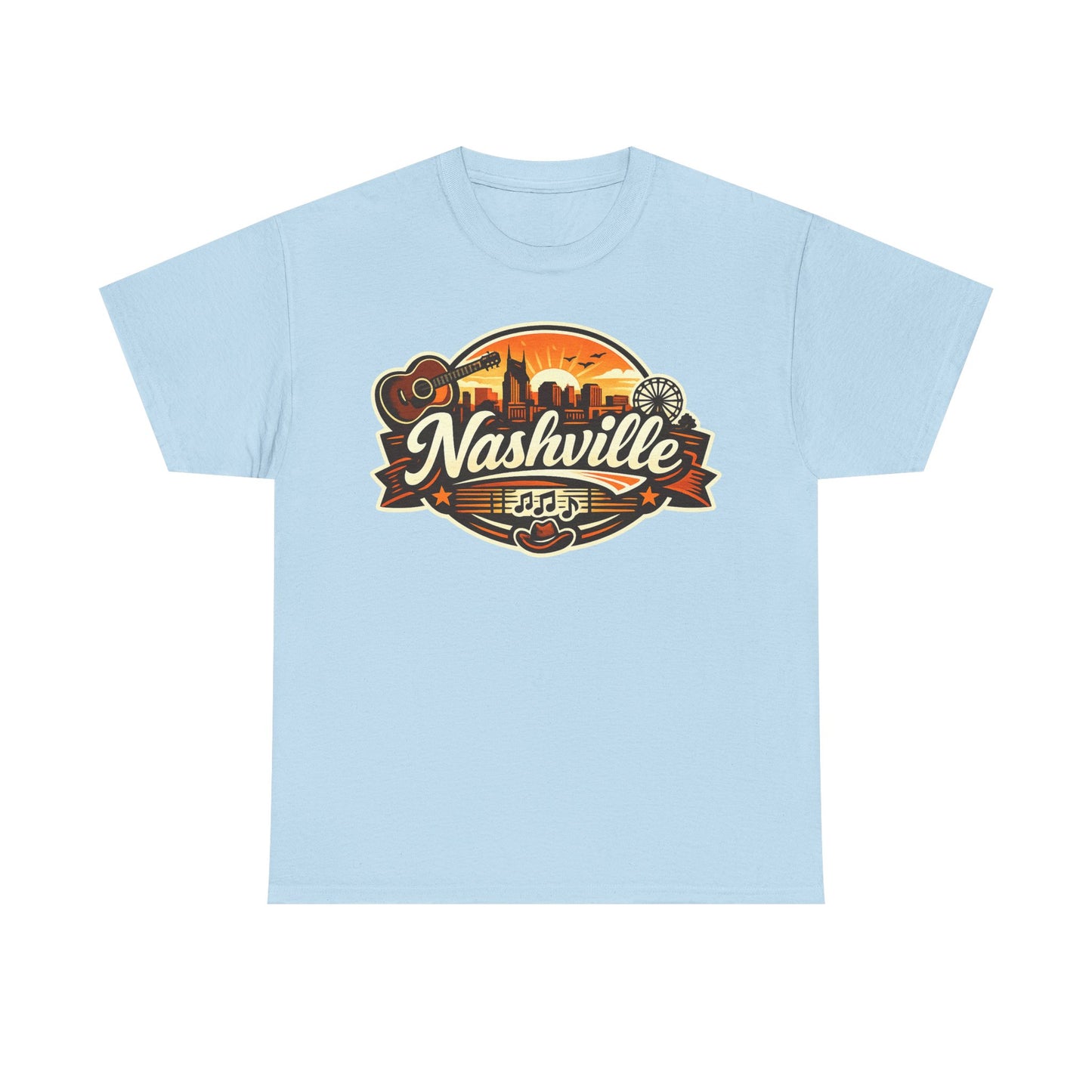 Nashville Skyline Guitar Tee – Retro Music City Souvenir Shirt