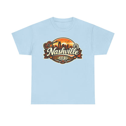 Nashville Skyline Guitar Tee – Retro Music City Souvenir Shirt