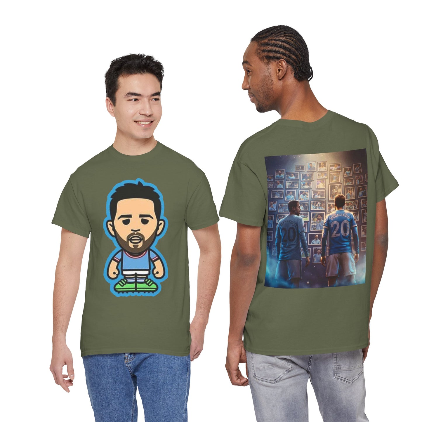 Bernardo Silva Manchester City Legend Graphic Tee — Player Cartoon Front & Tribute Poster Back