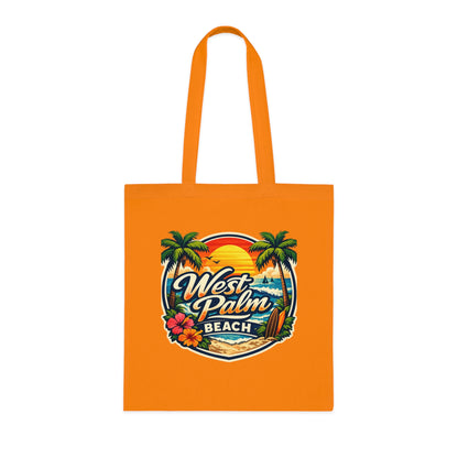 West Palm Beach Cotton Tote — Vintage Tropical Beach Palm Tree Design