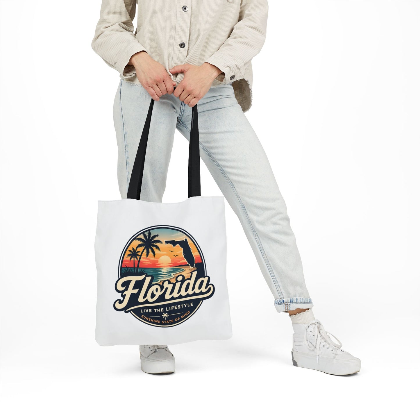 Florida Sunset Canvas Tote Bag — Retro Palm Beach Design