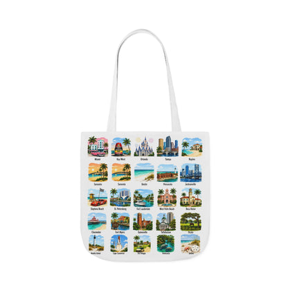 Florida City Landmark Collage Canvas Tote Bag — Vintage Travel Icons Print