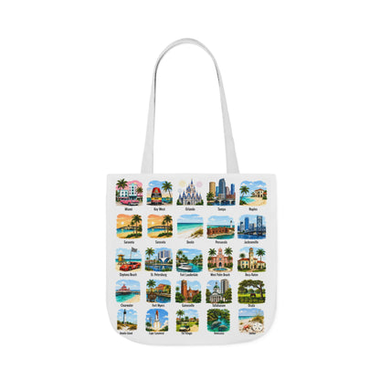 Florida City Landmark Collage Canvas Tote Bag — Vintage Travel Icons Print