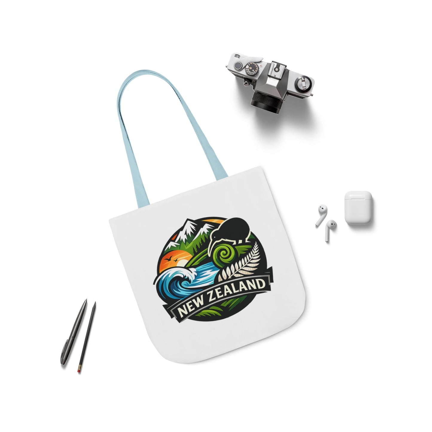 New Zealand Scenic Tote Bag — Kiwi, Mountains & Waves Canvas Tote