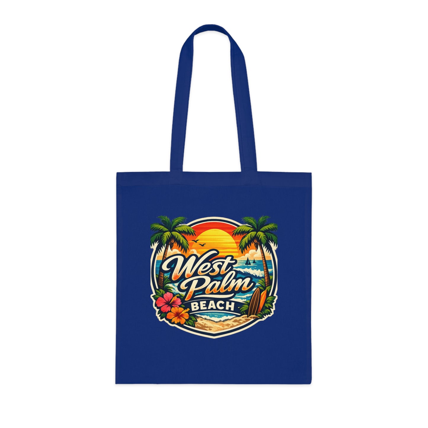 West Palm Beach Cotton Tote — Vintage Tropical Beach Palm Tree Design