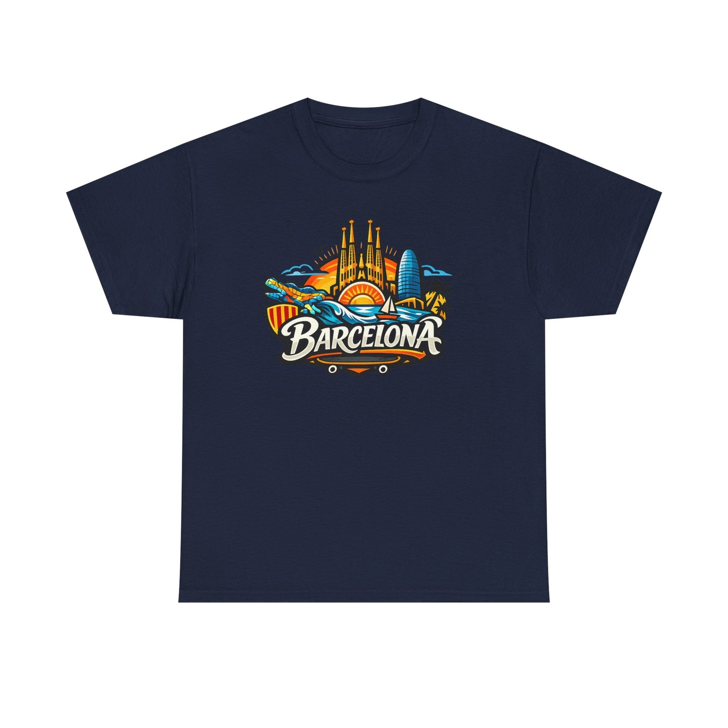 Barcelona Skyline Graphic Tee — Colorful Travel Souvenir T-Shirt