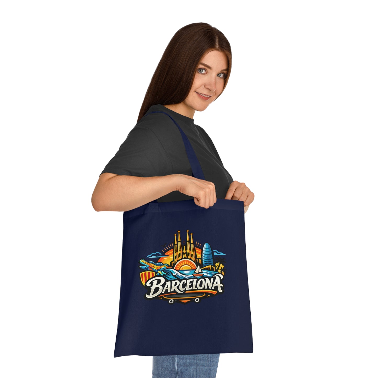 Barcelona Skyline Cotton Tote — Souvenir Travel Beach Bag