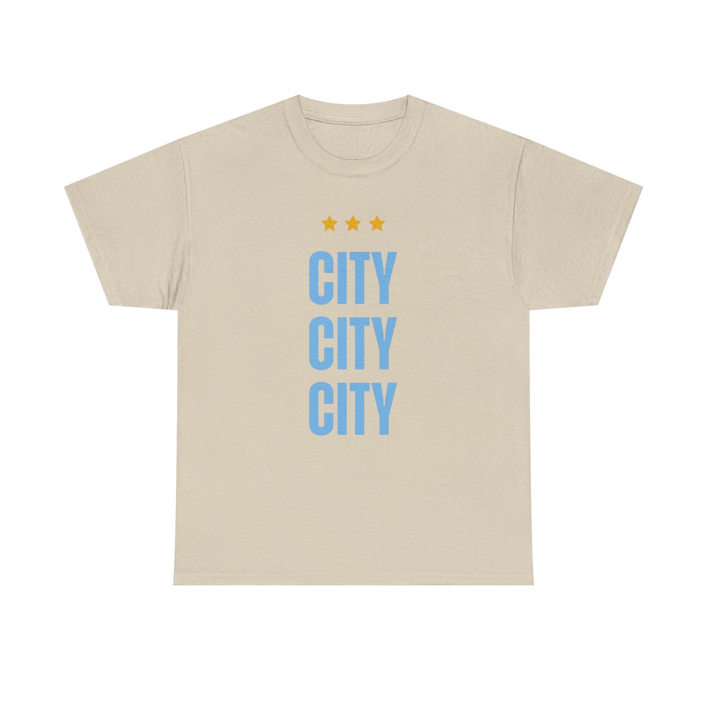 Manchester City City City Tee — Minimal Skyline Graphic T‑Shirt with Three Stars