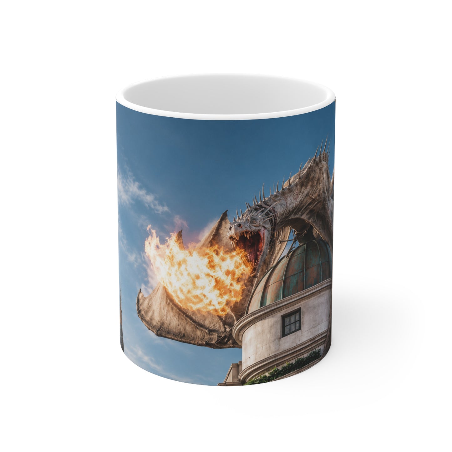 Harry Potter Dragon Fire Ceramic Mug — Fantasy Castle Scene Coffee Cup (11oz/15oz)