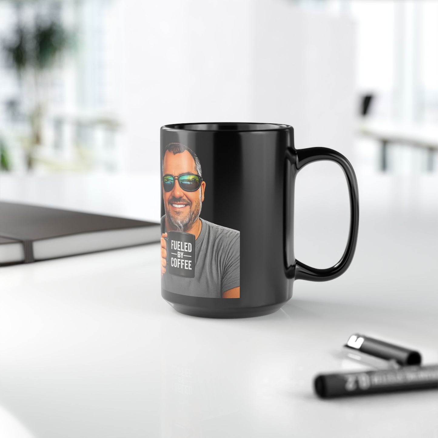 Fueled by Coffee Mug — Black Ceramic Coffee Cup (11oz & 15oz)