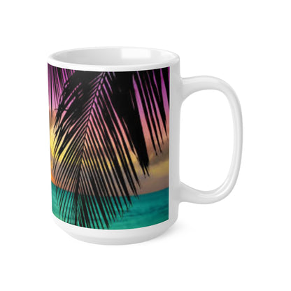 Tropical Sunset Coffee Mug — Palm Tree Beach Sunrise Ceramic Mug (11oz & 15oz)