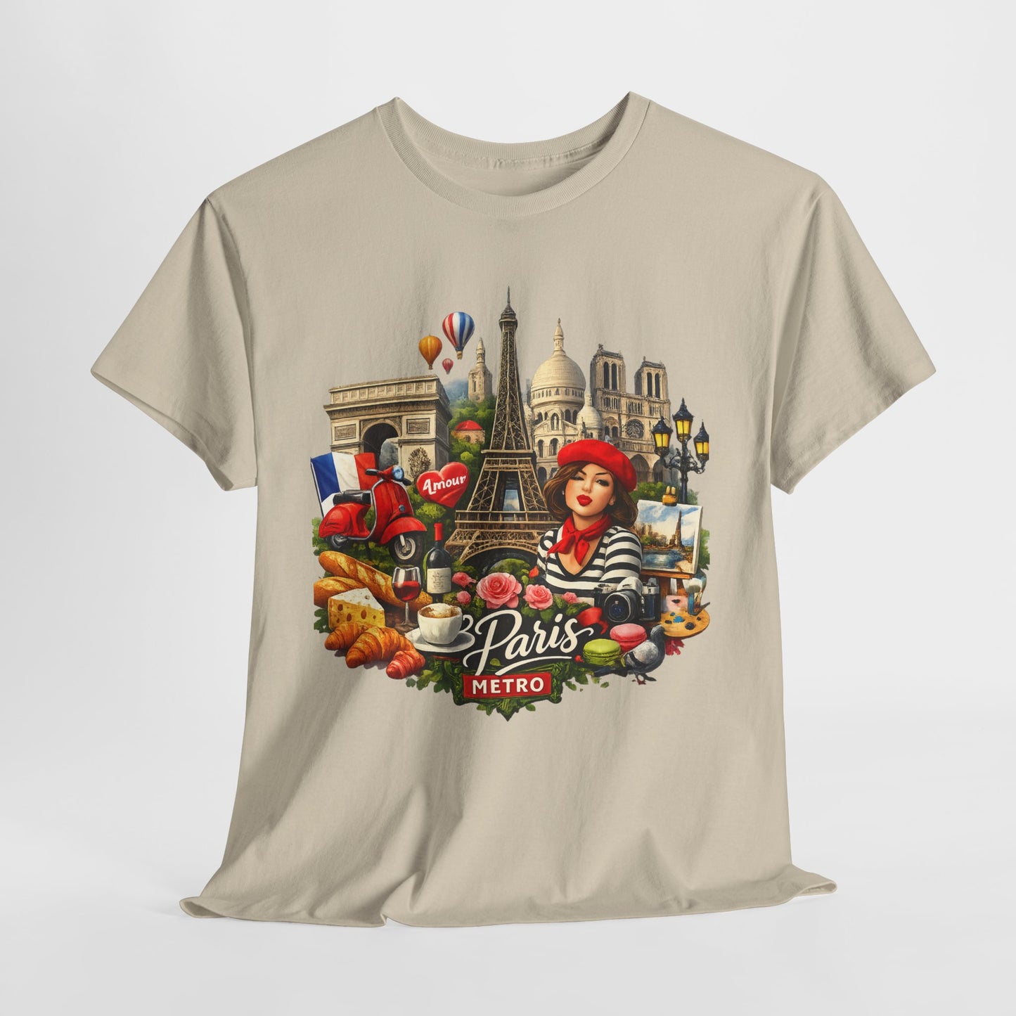 Paris Montage Tee — Eiffel Tower, Croissant & Metro Vintage Travel T‑Shirt