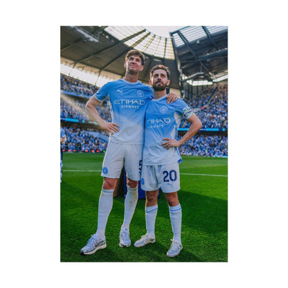 John Stone & Bernardo Silva Soccer Stadium Player Poster — Team Celebration Rolled Poster