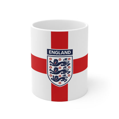 England Flag Coffee Mug — St George Cross Ceramic Tea Cup with Three Lions Crest (11oz & 15oz)