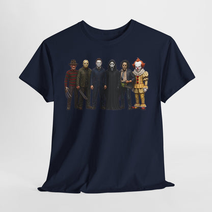 Horror Icons Lineup T‑Shirt – Freddy, Jason, Michael, Ghostface & Pennywise Tee