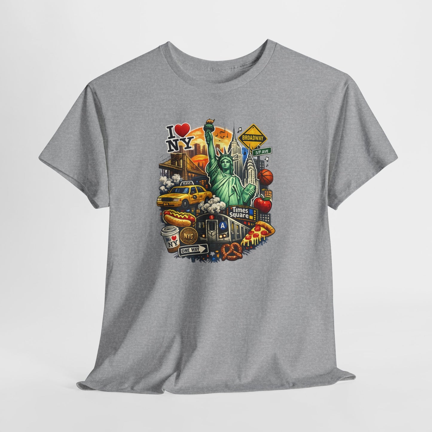 New York City Icons T-Shirt — Statue of Liberty, Taxi & I  NY Collage Tee