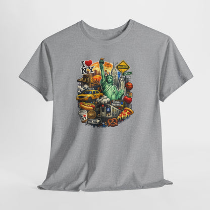 New York City Icons T-Shirt — Statue of Liberty, Taxi & I  NY Collage Tee