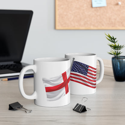 England & USA Crossed Flags Ceramic Coffee Mug — 11oz & 15oz