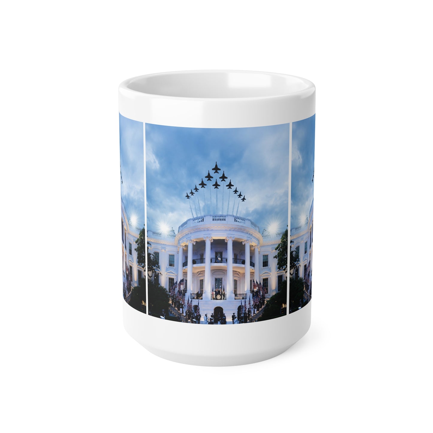Patriotic White House Panorama with Jet Flyover 11oz/15oz Ceramic Mug