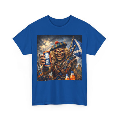 Scottish Rock Skull T‑Shirt — Eddie the Piper with Flag & Can Graphic Tee