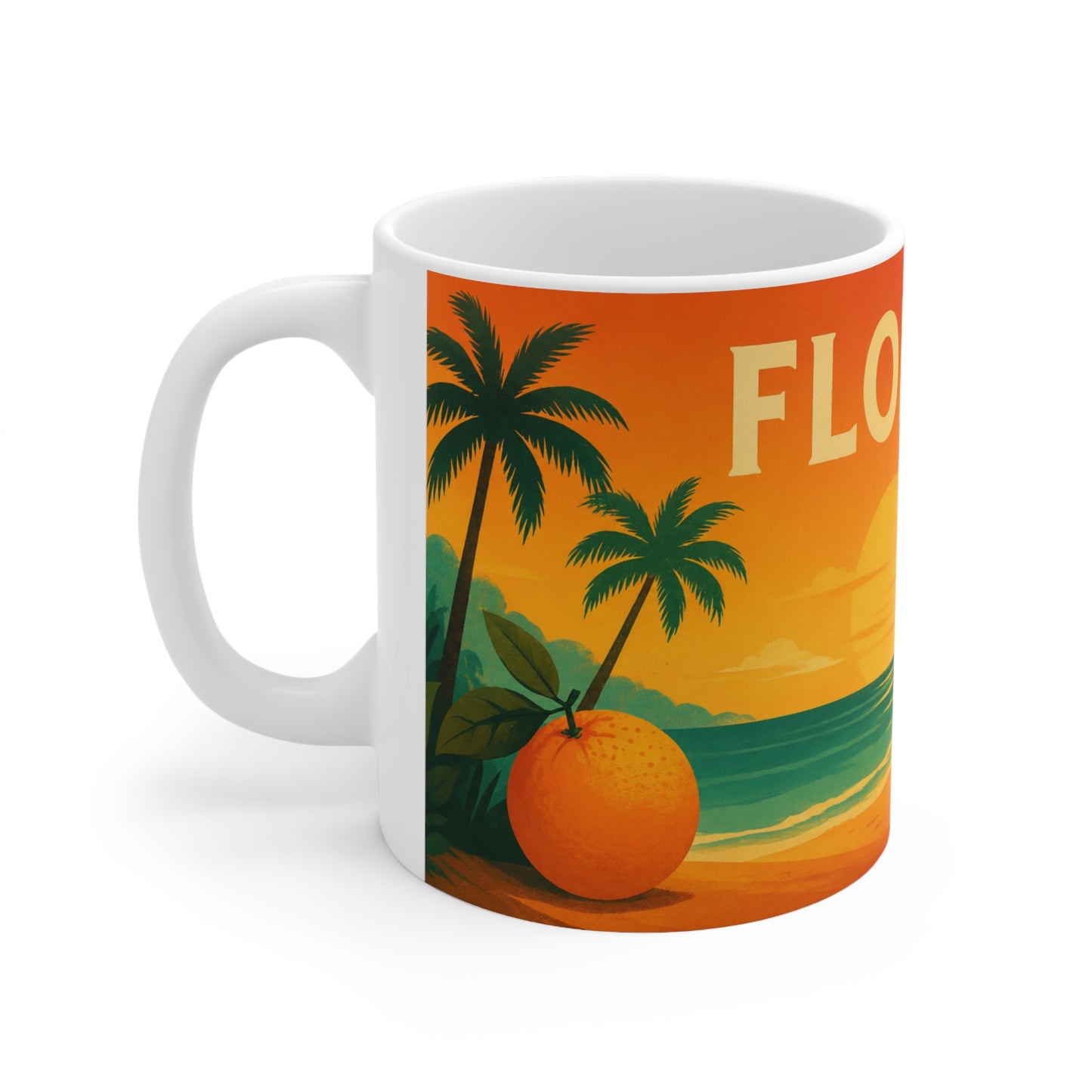 Florida Vintage Beach Mug — Retro Sunset Orange Grove Coffee Cup (11oz & 15oz)