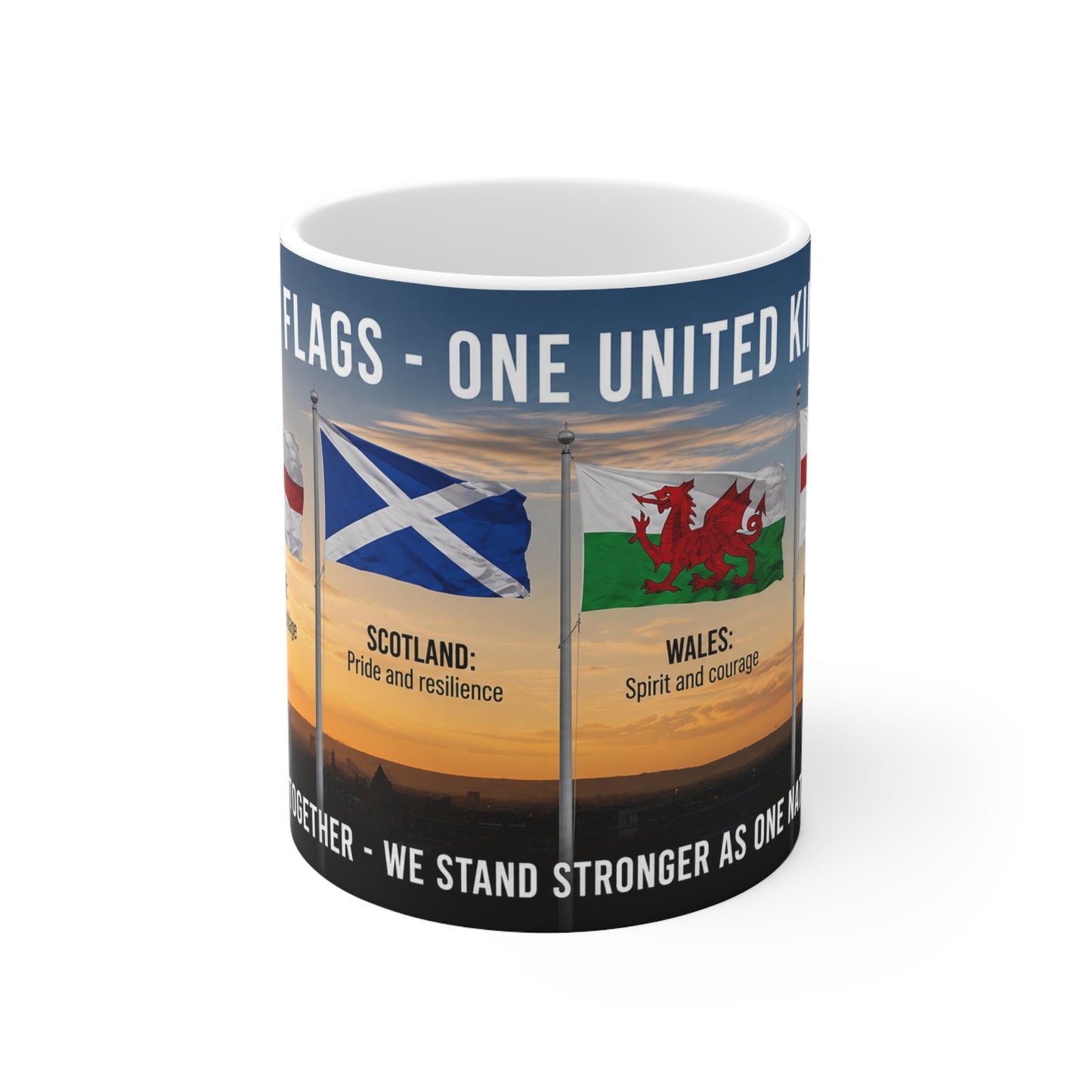 Four Flags UK Mug – Ceramic Coffee Cup with England, Scotland, Wales & N. Ireland Design (11oz/15oz)