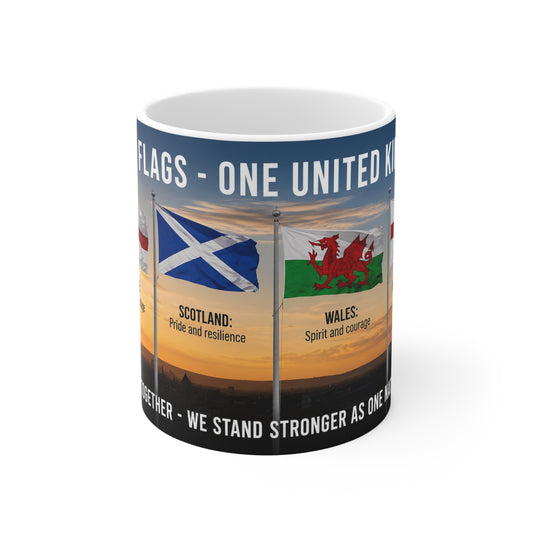 Four Flags UK Mug – Ceramic Coffee Cup with England, Scotland, Wales & N. Ireland Design (11oz/15oz)