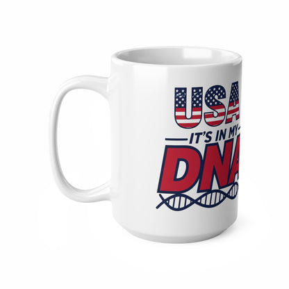 USA It's in My DNA Ceramic Coffee Mug — Patriotic 11oz/15oz Tea Cup
