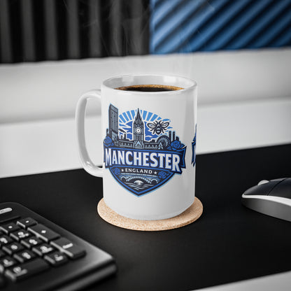 Manchester England Skyline Ceramic Mug — 11oz & 15oz Souvenir Coffee Cup