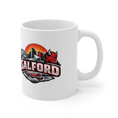 Salford City Skyline Coffee Mug – Devils Logo Ceramic Cup (11oz & 15oz)