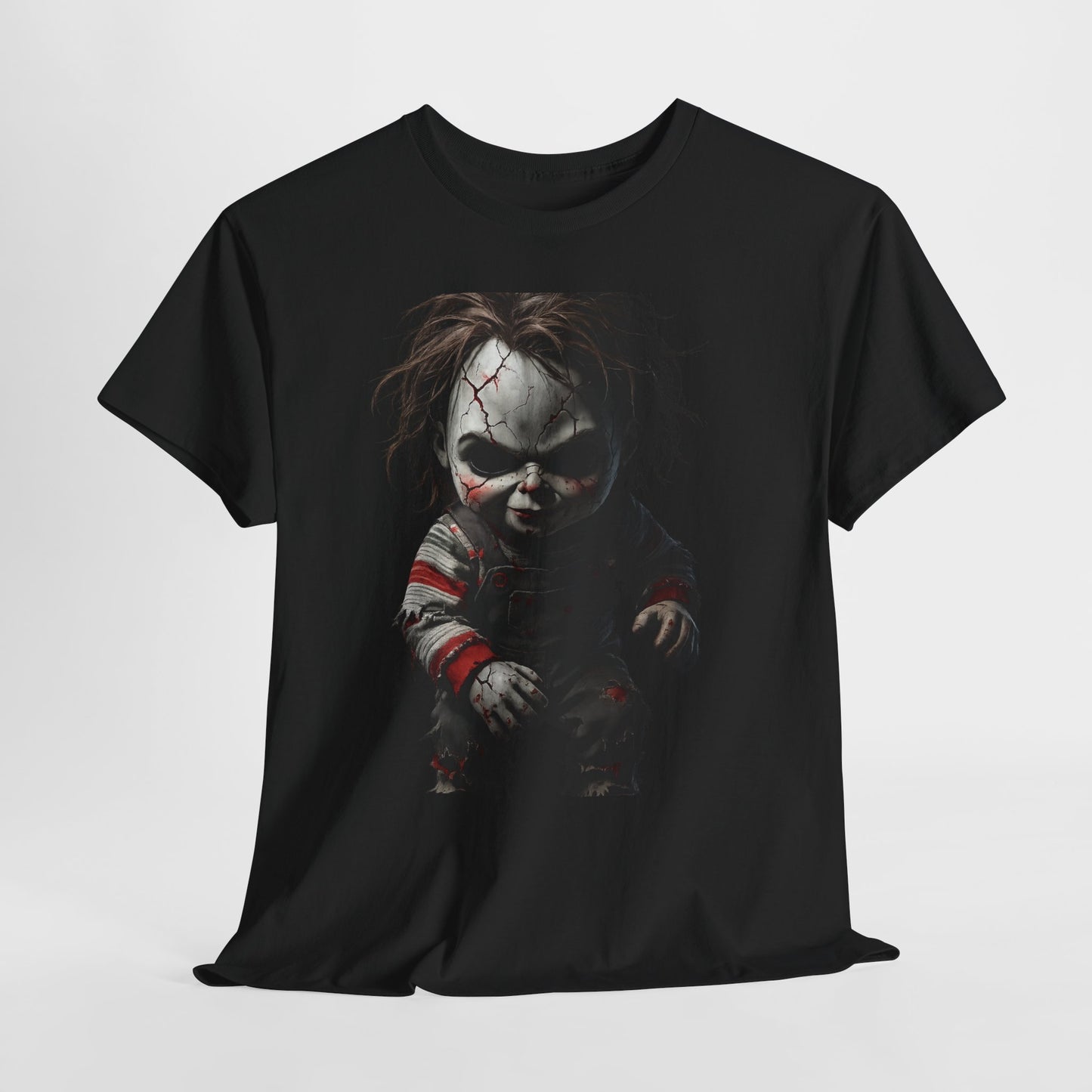 Horror Doll T-Shirt — Creepy Chucky-Inspired Graphic Tee for Halloween Fans