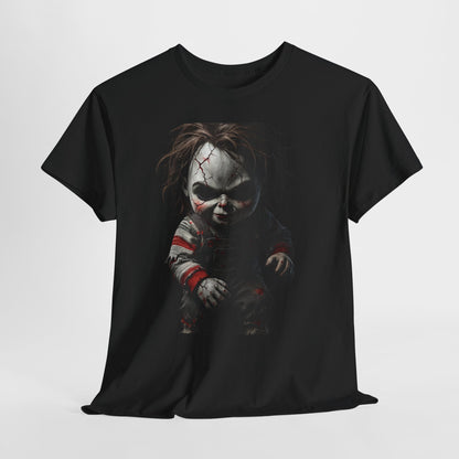 Horror Doll T-Shirt — Creepy Chucky-Inspired Graphic Tee for Halloween Fans