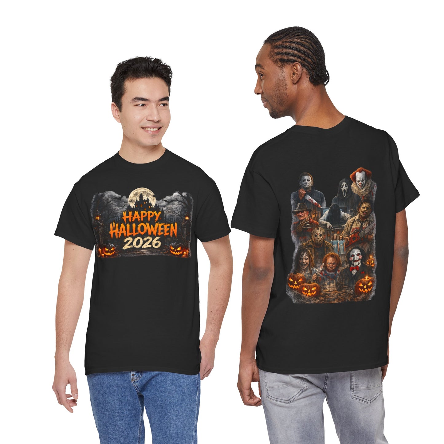 Halloween 2026 Tee — Horror Movie Villains Pumpkin Graphic T-Shirt