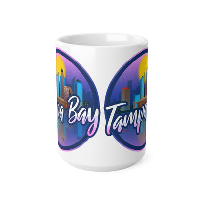 Tampa Bay Skyline Ceramic Coffee Mug — Retro Sunset Cityscape, 11oz & 15oz