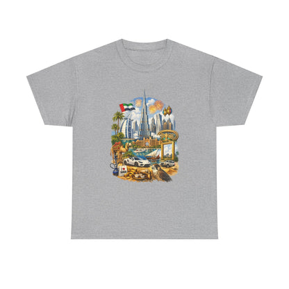 Dubai Skyline Beach Vacation T-Shirt – Retro Travel Collage Tee