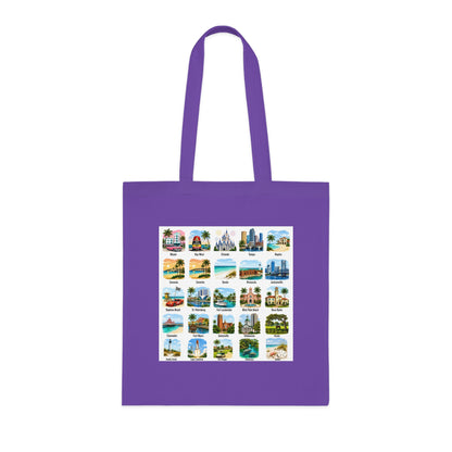 Florida City Landmarks Collage Cotton Tote – Vintage Travel Postcard Design
