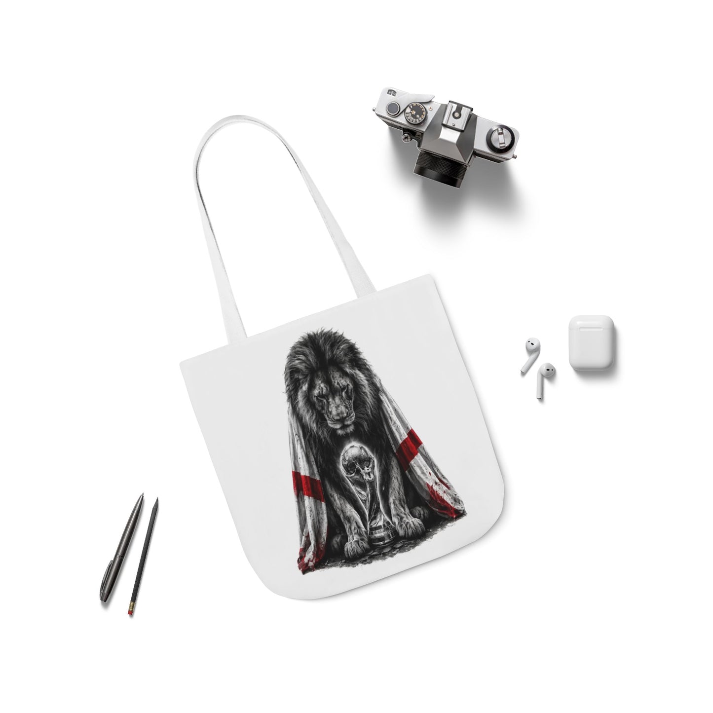 England Lion Guardian Canvas Tote — Protective Lion & Cub Illustration Tote Bag
