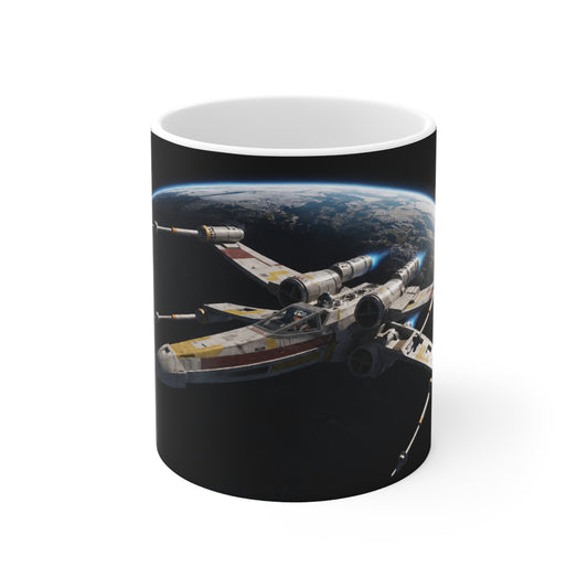 Spacefighter Coffee Mug — Retro Starship Ceramic Cup (11oz & 15oz)