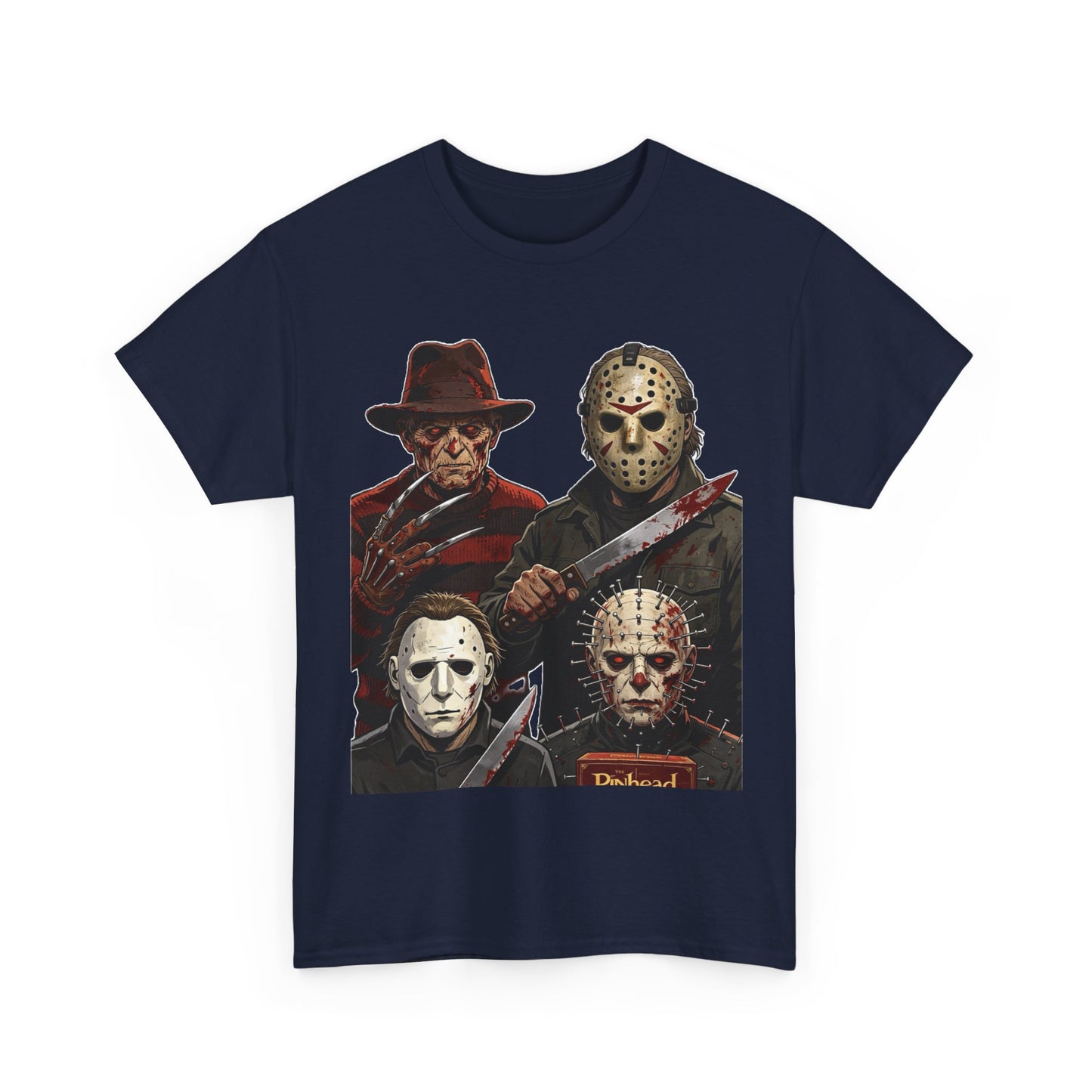 Horror Icons T-Shirt — Freddy, Jason, Michael & Pinhead Slasher Collage
