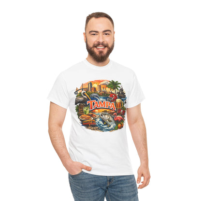 Tampa Florida Retro Scenic Tee — Vintage Beach, Skyline & Wildlife Graphic