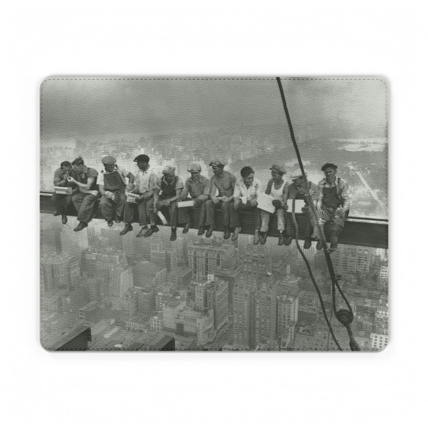 NYC Vintage 'Lunch Atop a Skyscraper' PU Leather Mouse Mat — Retro Industrial Desk Pad