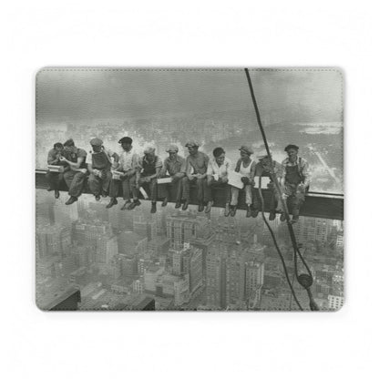 NYC Vintage 'Lunch Atop a Skyscraper' PU Leather Mouse Mat — Retro Industrial Desk Pad