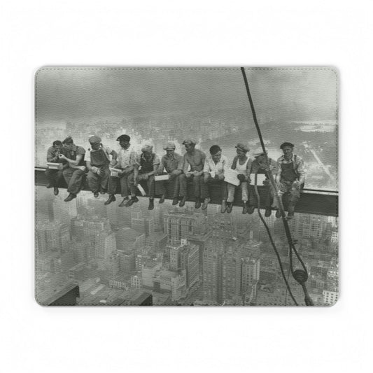 NYC Vintage 'Lunch Atop a Skyscraper' PU Leather Mouse Mat — Retro Industrial Desk Pad