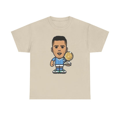 Rodri Manchester City Cartoon Tee — Player Holding Trophy Graphic Shirt