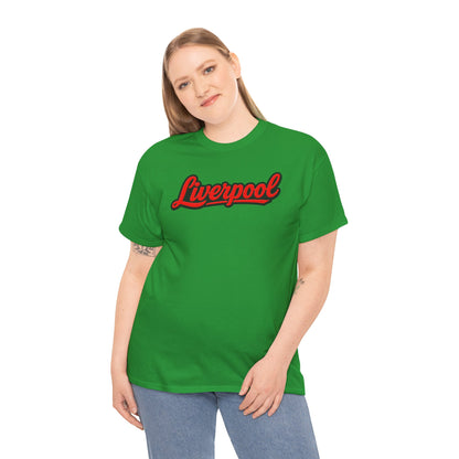 Liverpool Script T-Shirt — Retro Red Script Football Fan Tee