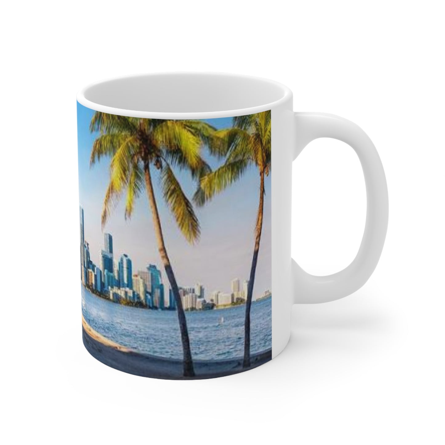 Miami Skyline Palm Tree Coffee Mug — City Waterfront Ceramic Mug (11oz & 15oz)