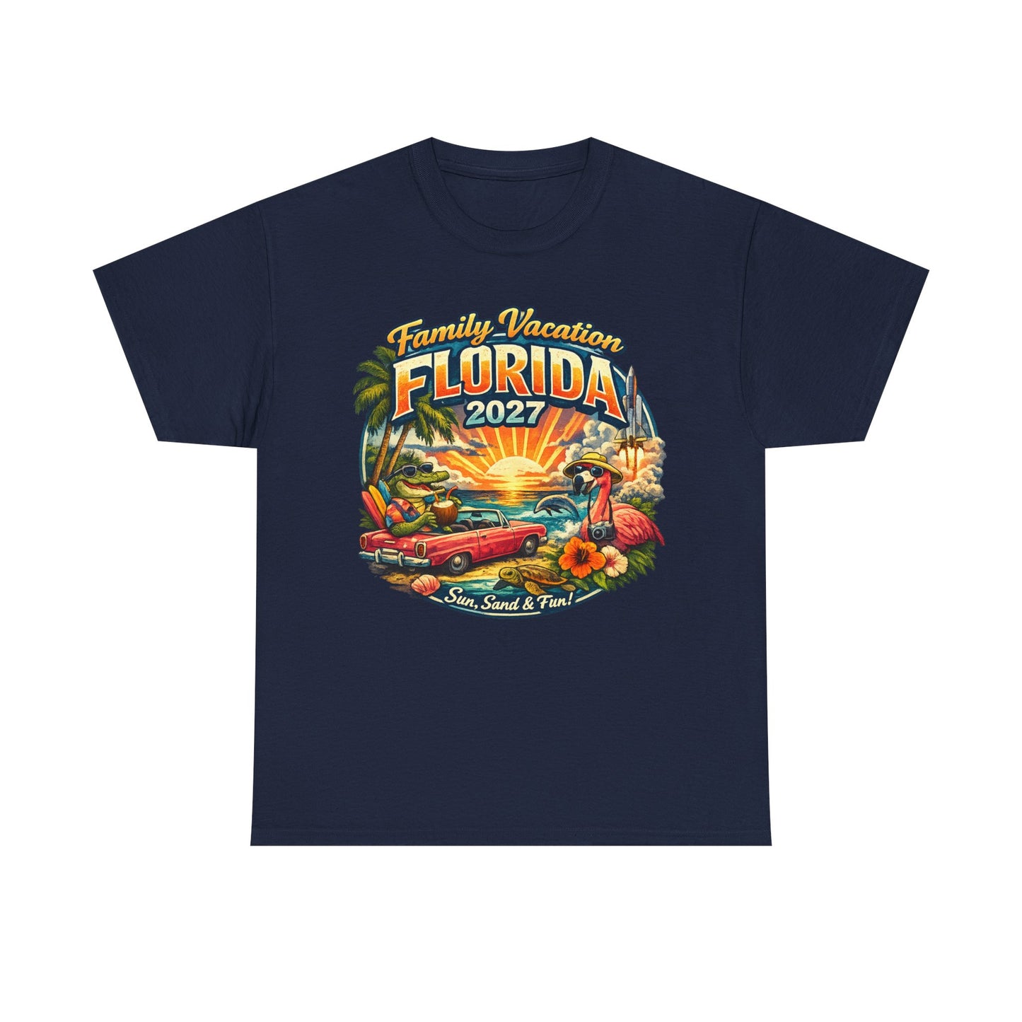 Florida Family Vacation 2027 T-Shirt — Retro Sunset Beach Design