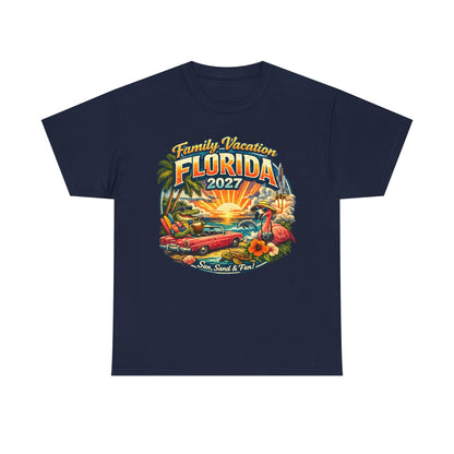 Florida Family Vacation 2027 T-Shirt — Retro Sunset Beach Design